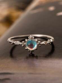 1入組時尚石頭裝飾銀戒指適合女士適用於禮品 - 銀色 - 查看 3