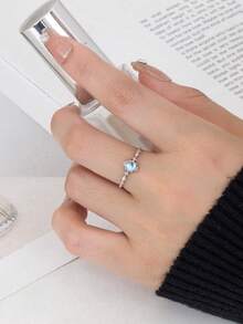 1入組時尚石頭裝飾銀戒指適合女士適用於禮品 - 銀色 - 查看 4