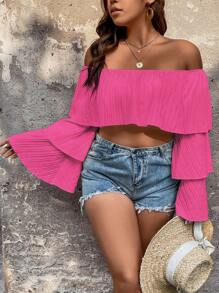 SHEIN Unity áo nữ kích thước lớn Xù phân lớp màu trơn Boho - Màu Hồng Tươi - Xem 6