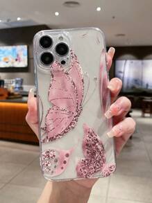 Ốp điện thoại trong suốt in hình con bướm màu hồng tương thích với Apple IPhone 15/15Plus/15Pro/15Promax - Nhiều màu - Xem 1