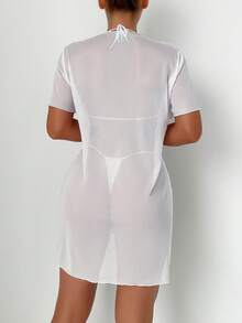 Tree & Slogan Graphic Cover Up Dress - White - View 2