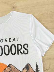 Tree & Slogan Graphic Cover Up Dress - White - View 3