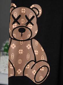 SHEIN Leap Crew Tween男孩熊&字母圖案t恤&系帶腰部運動長褲(不含項鍊) - 彩色 - 查看 4