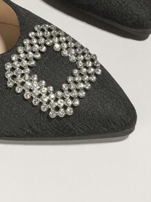 Glamorous Black Flats For Women, Rhinestone Decor Point Toe Ballet Flats - Black - View 3