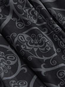 Corpse Bride | ROMWE Butterfly Print Asymmetrical Hem Mesh Skirt - Dark Grey - View 5