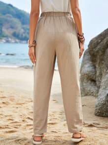 EMERY ROSE Dual Pocket Elastic Waist Trousers - Khaki - View 3