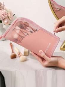 女士立式化妆刷收纳包，大容量便携式立式化妆刷架化妆包化妆包化妆品收纳盒化妆品收纳 - 粉色 - 查看 7