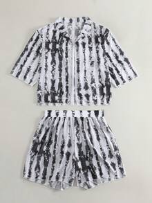 紮染網紗罩衫套裝 - 黑與白 - 查看 4