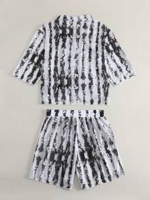 紮染網紗罩衫套裝 - 黑與白 - 查看 5