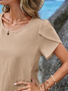 EMERY ROSE Petal Sleeve Ruffle Hem Smock Dress - Khaki - View 5