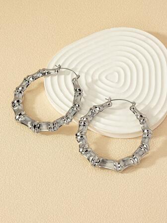 1pair Fashionable Bamboo Joint Hoop Earrings For Women For Daily Decoration