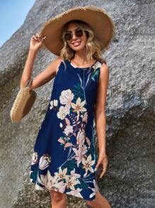 Sylviya Floral Print Sleeveless Tank Dress - Multicolor - View 4