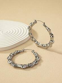 1pair Fashionable Bamboo Joint Hoop Earrings For Women For Daily Decoration - Silver - View 2