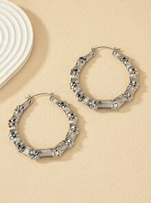 1pair Fashionable Bamboo Joint Hoop Earrings For Women For Daily Decoration - Silver - View 3