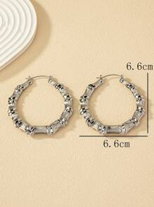 1pair Fashionable Bamboo Joint Hoop Earrings For Women For Daily Decoration - Silver - View 4
