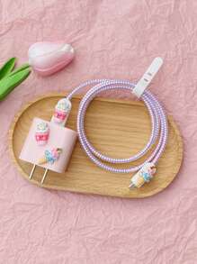 5 cái Ice-cream Decor Data Cable Protector & Charger Head Cover Set Tương thích với iPhone - Hồng - Xem 2