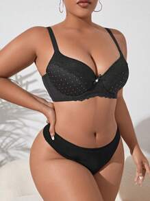 Áo Ngực & Áo Ngực Không Dây Kích Thước Lớn Tương phản ren Pha lê kim cương màu trơn Giản dị-Thoải mái - màu đen - Xem 3