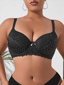 Áo Ngực & Áo Ngực Không Dây Kích Thước Lớn Tương phản ren Pha lê kim cương màu trơn Giản dị-Thoải mái - màu đen - Xem 4