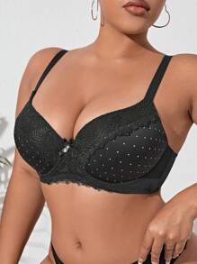 Áo Ngực & Áo Ngực Không Dây Kích Thước Lớn Tương phản ren Pha lê kim cương màu trơn Giản dị-Thoải mái - màu đen - Xem 5