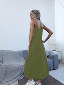 SHEIN LUNE Đầm Túi màu trơn Giải trí - xanh quân đội - Xem 2