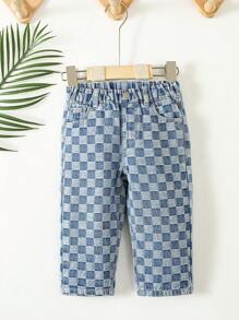 Baby Checkerboard Straight Leg Jeans - Light Wash - View 1