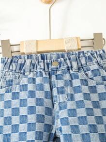 Baby Checkerboard Straight Leg Jeans - Light Wash - View 3