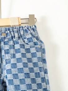 Baby Checkerboard Straight Leg Jeans - Light Wash - View 4