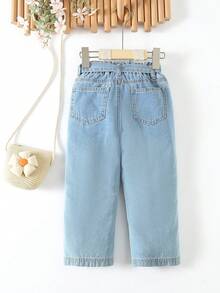 小女童紙袋腰直筒牛仔褲 - 淺色水洗藍 - 查看 2
