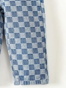 Baby Checkerboard Straight Leg Jeans - Light Wash - View 5
