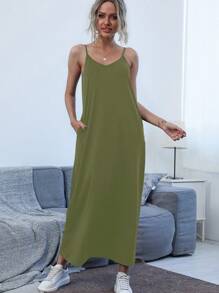 SHEIN LUNE Đầm Túi màu trơn Giải trí - xanh quân đội - Xem 7