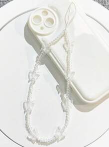 Bướm trang trí dây điện thoại đính cườm - trắng - Xem 4