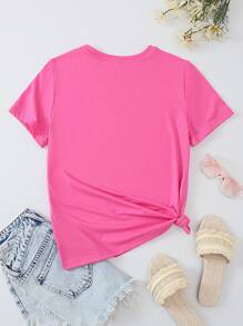 SHEIN Essnce Cactus & Slogan Graphic Tee - Pink - View 2