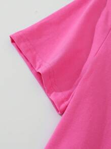 SHEIN Essnce Cactus & Slogan Graphic Tee - Pink - View 5
