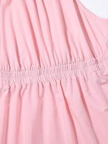SHEIN LUNE Plus Solid Halter Neck A-line Dress - Baby Pink - View 3