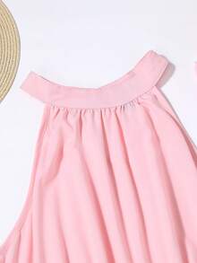 SHEIN LUNE Plus Solid Halter Neck A-line Dress - Baby Pink - View 4