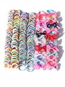 170入組女孩蝴蝶結裝飾時尚髮圈適用於頭髮裝飾用品
