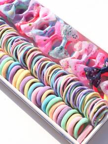 170入組女孩蝴蝶結裝飾時尚髮圈適用於頭髮裝飾用品