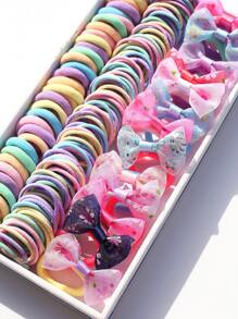 170入組女孩蝴蝶結裝飾時尚髮圈適用於頭髮裝飾用品