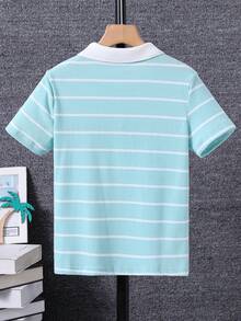 SHEIN 男孩條紋圖案和棕櫚樹印花POLO衫 - 綠色 - 查看 2