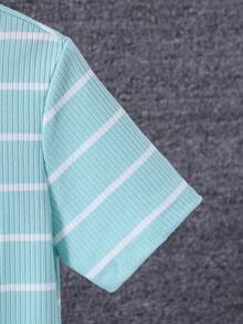 SHEIN 男孩條紋圖案和棕櫚樹印花POLO衫 - 綠色 - 查看 3