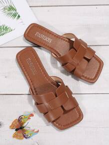 女性蜥蜴壓花平底優雅棕色的涼拖適合夏天 - 棕色 - 查看 4