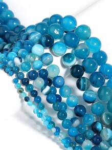 1 Strand Natural Agate Loose Beads Gemstone Round Beads Natural Stone Round Beads Striped for Jewelry Making DIY Bracelet Necklace Beads 4/6/8/10/12mm - Blue - View 2