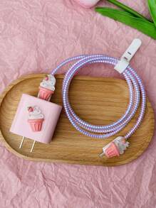 5 cái Ice-cream Decor Data Cable Protector & Charger Head Cover Set Tương thích với iPhone - Hồng - Xem 2