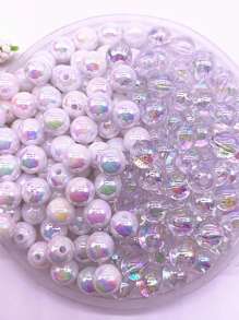 Yiwu Qiyou Accessories Co., LTD 1 Gói Hạt Acrylic Holographic Thời Trang 4/6/8/10/12mm, Thích Hợp Cho Phụ Nữ Tự Làm Trang Sức - trắng - Xem 5