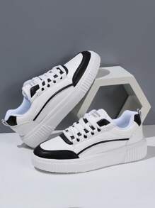 男士繫帶字母補丁細節雙色滑冰運動戶外運動鞋 - 黑與白 - 查看 2