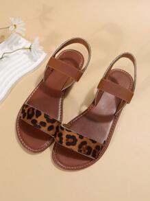 女士寬版豹紋圖案踝帶人造超細纖維皮革優雅涼鞋 - 彩色 - 查看 3