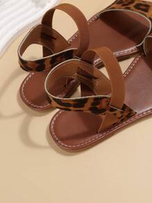 女士寬版豹紋圖案踝帶人造超細纖維皮革優雅涼鞋 - 彩色 - 查看 5