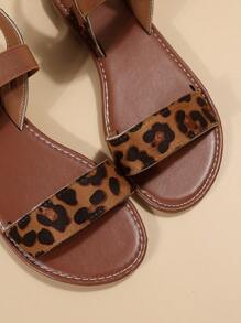 女士寬版豹紋圖案踝帶人造超細纖維皮革優雅涼鞋 - 彩色 - 查看 6