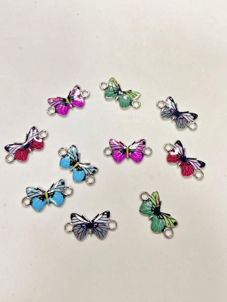 10入組/套隨機時尚鋅合金蝴蝶DIY女士連接器用於DIY珠寶製作 - 彩色 - 查看 1