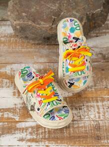 時尚坡跟涼鞋適用於女士滿版圖案前綁帶金屬和鏈條裝飾涼鞋 - 米色 - 查看 4